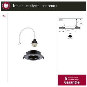 Set de spots encastrables Paulmann, 3x spots GU10 noirs dimmables (ampoules non incluses).
