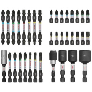 Set di inserti in acciaio Bosch Professional Pro Impact da 36 pezzi, vari inserti per cacciavite e bussole.