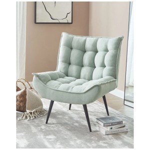 Fauteuil en tissu vert Beliani Alvesta, chaise rembourrée moderne avec matelassage et pieds noirs.