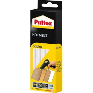 Pattex Hotmelt Sticks colla a caldo, 10 stick trasparenti per pistole incollatrici.