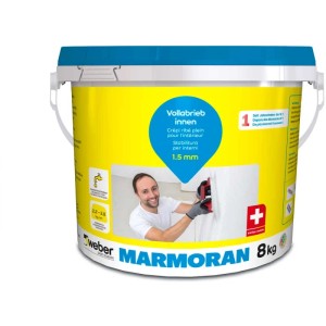 Secchio di Marmoran Vollabrieb Interni Bianco, grana 1.5 mm, 8 kg. Ideale per design creativo di pareti interne.