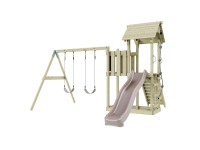 PolarPlay Spielturm Uppsala Doppelschaukel Kletterturm Rutsche Altrosa