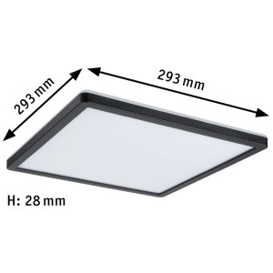 Panneau LED Paulmann Atria Shine noir, carré, avec rétroéclairage et dimensions.
