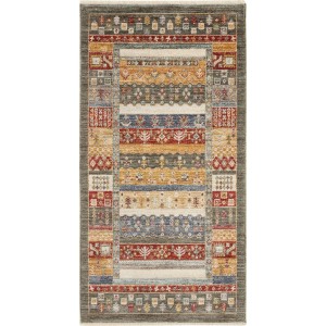 Tappeto Luxor Living Rocco, 80x160 cm. Tappeto a pelo corto verde e multicolore con motivo etnico e floreale.