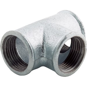 Raccordo a T in ghisa malleabile zincata 30,3 mm (Rp 1) per impianti idraulici e di riscaldamento.