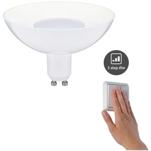 Lampadina LED dimmerabile Paulmann GU10, 4.9W, bianca, con funzione di dimmerazione a 3 livelli tramite interruttore.