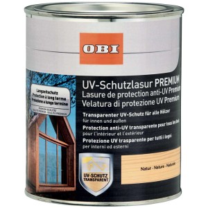 Barattolo di OBI UV-Schutzlasur Premium Natur 2.5 l per legno da interni ed esterni.