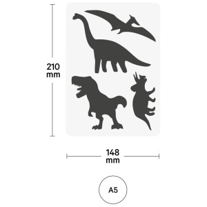 I am Creative Design-Schablone Kids Dinosaurier, Kunststoff, weiss, A5 Format mit 4 Dino Motiven.