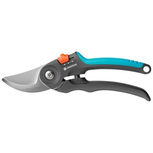 Cesoie da giardino Gardena PremiumCut flex con manico blu-grigio e lama in acciaio.