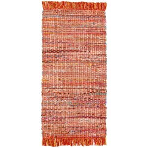 Tapis Andiamo Frida orange tissé à la main, 60x110 cm. Tapis en coton avec franges.