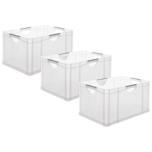 3 transparente Rotho Systemboxen A3, stapelbare Aufbewahrungsboxen mit Griffen.