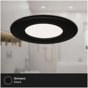 Matte schwarze Brilo LED Einbauleuchte Flat In, 5W, 3er Set. Spritzwassergeschützt.