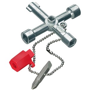 Chiave per armadi elettrici Knipex con inserto bit e adattatore su catena.