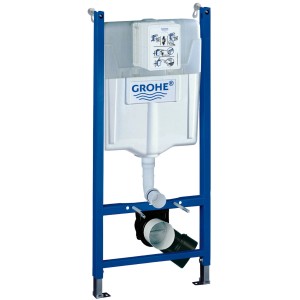 Grohe QuickFix Solido telaio WC, altezza 1,13 m, con telaio in acciaio blu e cassetta bianca.