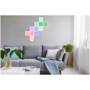 Applique murale LED dimmable Globo Fourlights, plastique blanc, avec changement de couleur et télécommande.