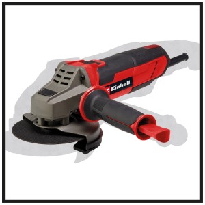 Einhell Winkelschleifer TE-AG 125/1010: Roter Winkelschleifer mit Zusatzhandgriff und Trennscheibe.