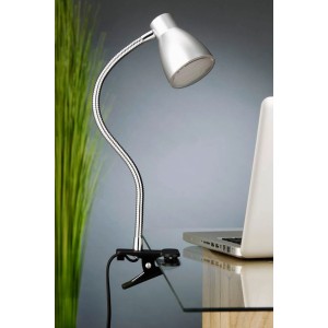 Lampada a pinza LED Briloner Grip in titanio con braccio flessibile e morsetto sul tavolo.