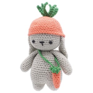 Hardicraft Kit uncinetto Coniglio Frank, beige-arancio-verde, altezza ca. 16 cm. Set fai da te.