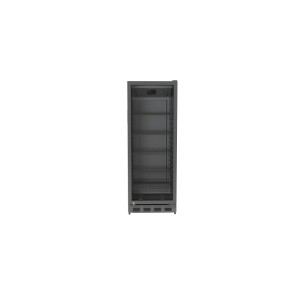Frigorifero per bottiglie SPC FKS2800-2 nero con frontale in vetro e ripiani in filo metallico, capacità 280 litri.