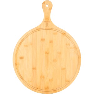 Tagliere per pizza Cozze in bambù con manico, Ø 35 cm. Ideale per servire pizza, snack e antipasti.