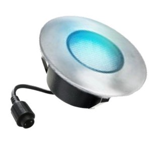 Faretto da incasso LED Easy Connect con luce blu, 3W, Ø 96mm. Design in legno per esterni.