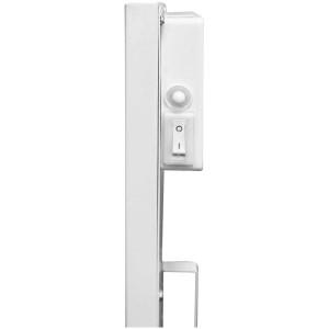 Gros plan du radiateur infrarouge blanc Emerio 720 W avec interrupteur.