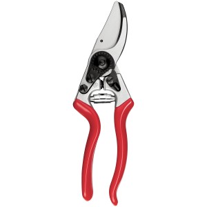 Sécateur Felco 9 pour gauchers avec poignées rouges et lame argentée.