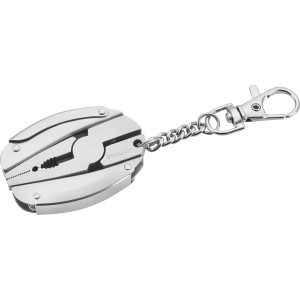 Pince multifonction LUX argentée avec porte-clés, pliée.