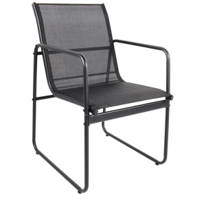 Sedia da giardino nera in acciaio con textilene, ideale per giardino e terrazza.