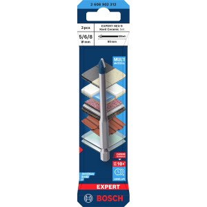 Set di punte per trapano Bosch Expert Hex-9 Hard Ceramic, 3 pezzi, per forare con precisione piastrelle e ceramica.