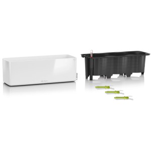 Lechuza Cube Glossy Triple, jardinière blanche avec système d'arrosage, 40x14 cm.