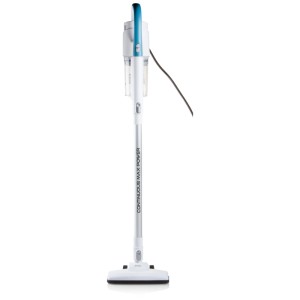 Aspirateur balai et à main Domo DO237SV, aspirateur de sol blanc et bleu avec manche en aluminium.