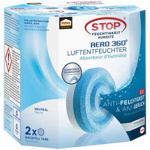Pattex Stop Aero 360° recharge déshumidificateur, 2x450g tabs anti-humidité et odeurs.