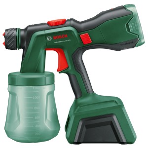 Sistema a spruzzo a batteria Bosch UniversalSpray 18V-300, verde e nero.