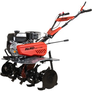 Motobineuse thermique Al-Ko MH 1150 Comfort avec éléments rouges et fraises noires.