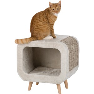 Cuccia per gatti Trixie Alicia con gatto, peluche, sisal e piedini in legno di faggio.