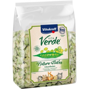 Vitakraft Vita Verde Nature Flakes Pisello, alimento complementare per roditori in sacchetto trasparente.