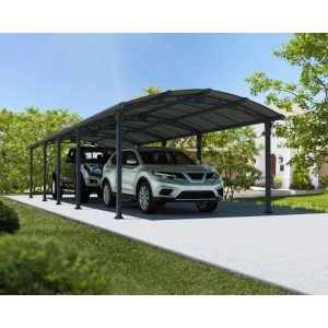 Canopia Carport Arcadia 10600 in antracite con due auto parcheggiate.