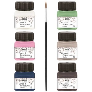 Set Kreul di colori Chalky per vetro e porcellana con 6 colori e pennello per lavoretti.