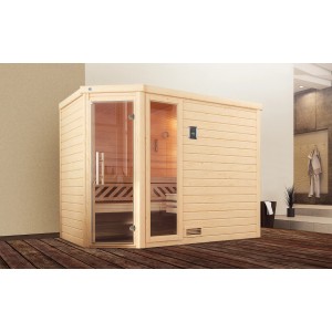 Weka Turku 3 Kit sauna en bois massif avec porte/fenêtre en verre, épicéa naturel