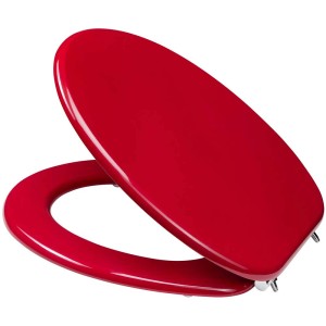 Abattant WC rouge Diaqua Bilbao en MDF avec fermeture ralentie, ouvert.
