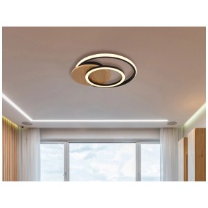 Moderne LED-Deckenleuchte Julio in Holzoptik, 24W, für Wohnraumbeleuchtung.
