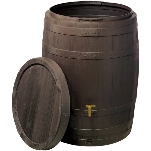 4Rain botte per acqua piovana Vino, 400 l, marrone scuro effetto legno con coperchio rimovibile.