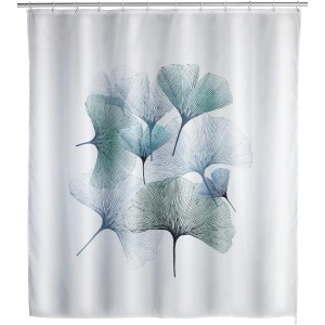 Tenda doccia antimuffa Wenko Ginkgo, poliestere, 180x200 cm, con motivo a foglie di ginkgo.