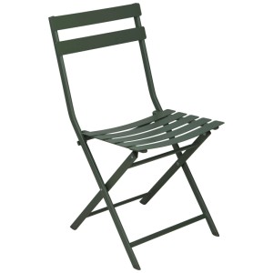 Sedia bistro verde in acciaio verniciato a polvere, pieghevole, parte di un set di mobili da balcone da 3 pezzi.