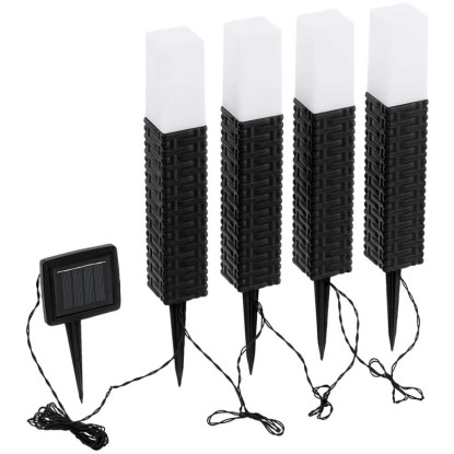 Eglo LED-Solarspiess Rattan Braun-Weiss 4er-Set