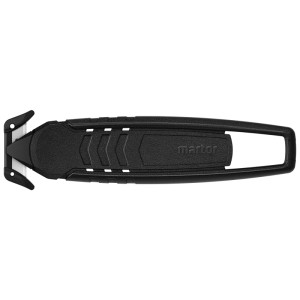 Coltello di sicurezza nero Martor Secumax 148 in plastica con lama nascosta.