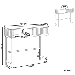 Schéma : Console Beliani Jose marron avec dimensions. Buffet en bois avec portes coulissantes.