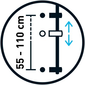 Système de douche Diaqua Ymir Turn : Schéma de réglage de la hauteur (55-110cm) et support de douche.