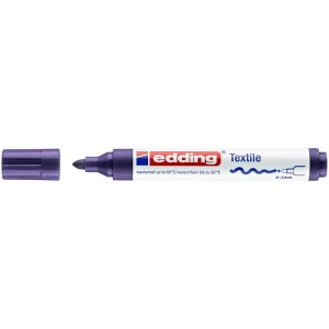 Marqueur textile Edding 4500 violet avec pointe de 2-3 mm et capuchon retiré.